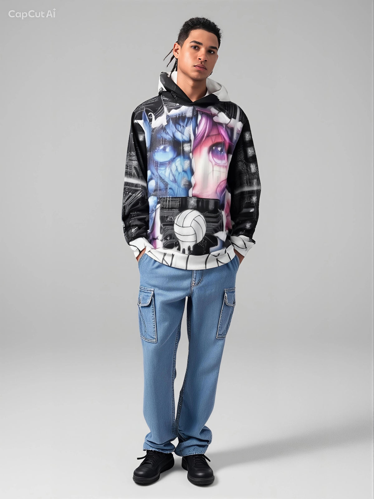 Digital Split Cyber-Vibe Hoodie