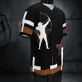 Street Culture recycled polyester baseball jersey in black with white archer graphic and brown accents.
