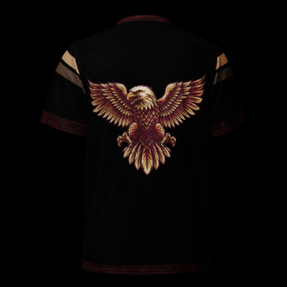Street Culture recycled polyester sports jersey in black featuring a detailed eagle graphic on the back